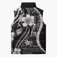 Samoa Siapo Tribal Pattern Sleeveless Puffer Jacket Black Polynesian Plumeria Tapa Motif LT9 - Polynesian Pride