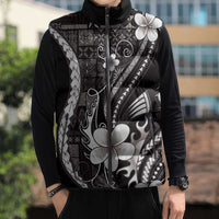 Samoa Siapo Tribal Pattern Sleeveless Puffer Jacket Black Polynesian Plumeria Tapa Motif LT9 - Polynesian Pride