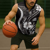 Samoa Siapo Tribal Pattern Sleeveless Zip Hoodie Black Polynesian Plumeria Tapa Motif LT9 - Polynesian Pride