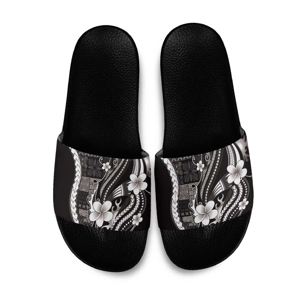 Samoa Siapo Tribal Pattern Slide Sandals Black Polynesian Plumeria Tapa Motif LT9 Black - Polynesian Pride