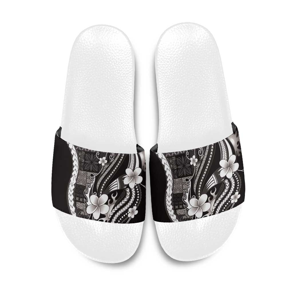 Samoa Siapo Tribal Pattern Slide Sandals Black Polynesian Plumeria Tapa Motif LT9 Black - Polynesian Pride