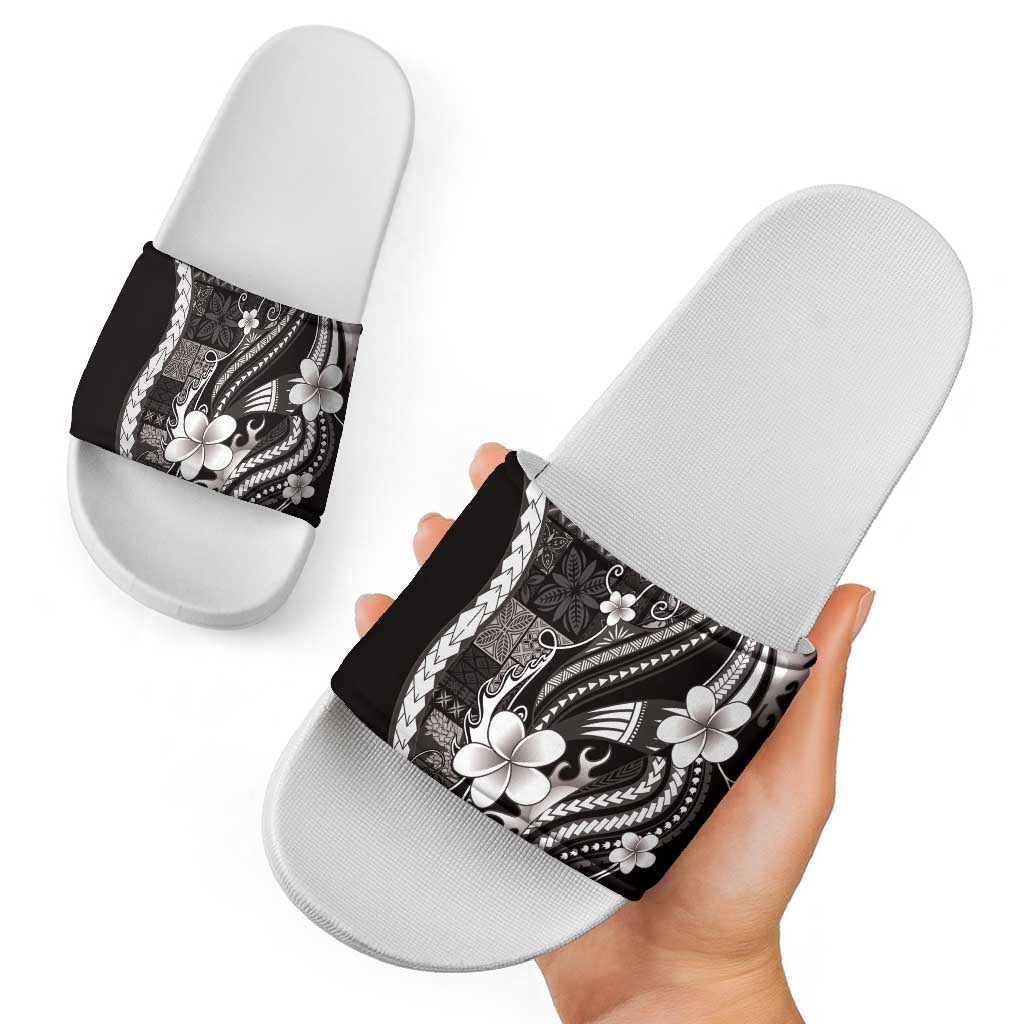 Samoa Siapo Tribal Pattern Slide Sandals Black Polynesian Plumeria Tapa Motif LT9 - Polynesian Pride