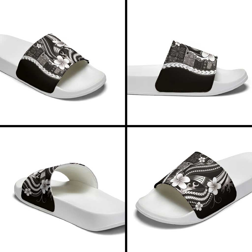 Samoa Siapo Tribal Pattern Slide Sandals Black Polynesian Plumeria Tapa Motif LT9 - Polynesian Pride
