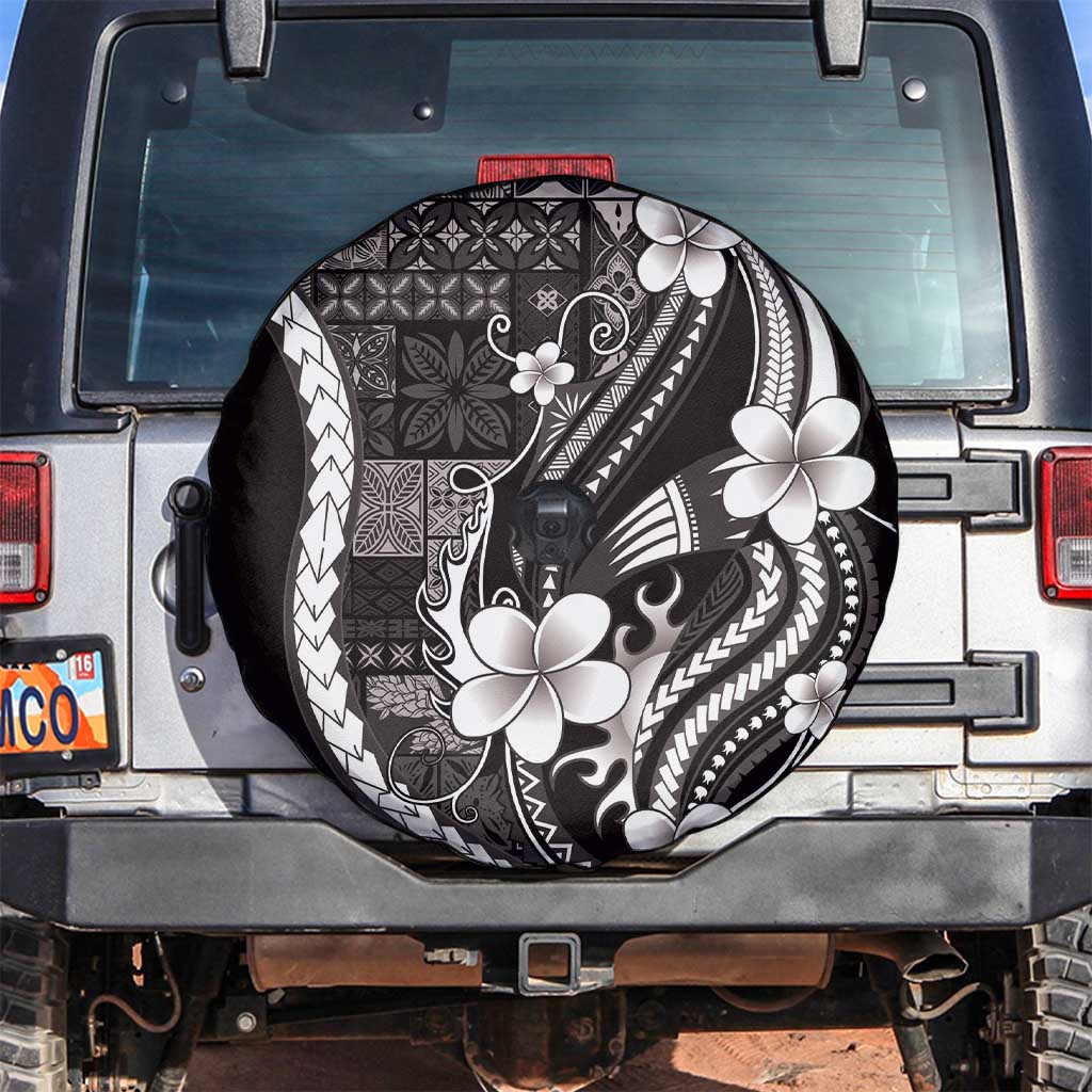 Samoa Siapo Tribal Pattern Spare Tire Cover Black Polynesian Plumeria Tapa Motif LT9 Black - Polynesian Pride