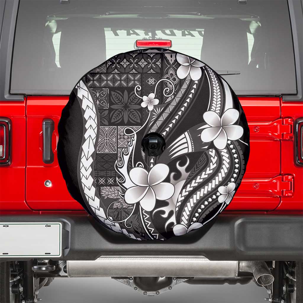 Samoa Siapo Tribal Pattern Spare Tire Cover Black Polynesian Plumeria Tapa Motif LT9 - Polynesian Pride