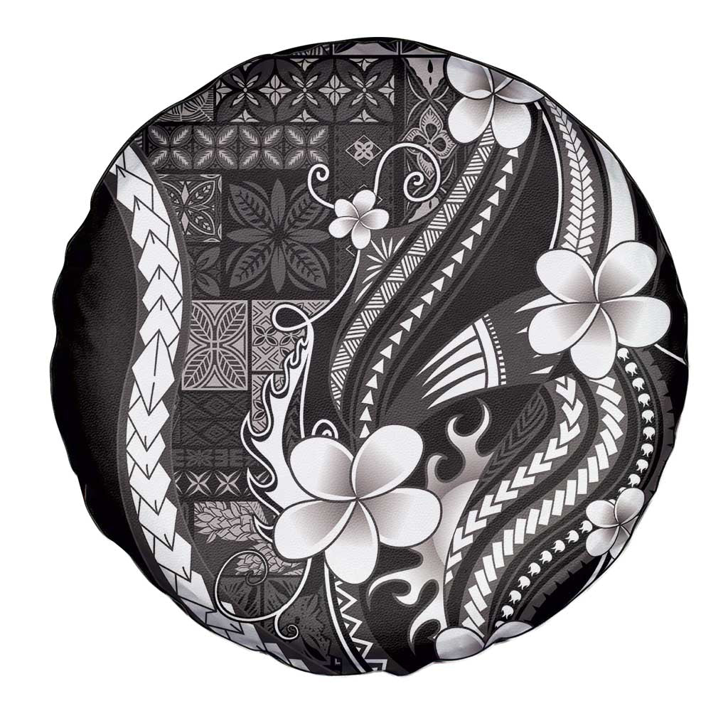 Samoa Siapo Tribal Pattern Spare Tire Cover Black Polynesian Plumeria Tapa Motif LT9 - Polynesian Pride
