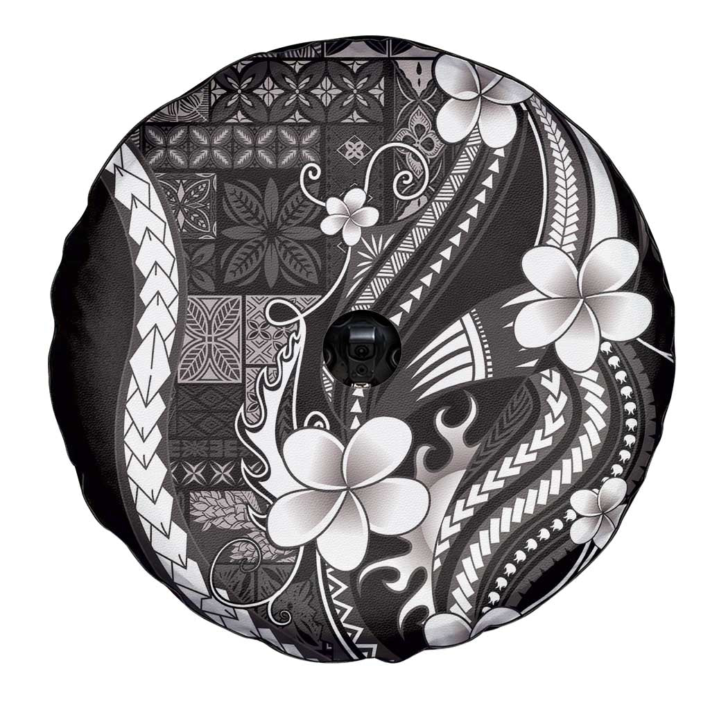 Samoa Siapo Tribal Pattern Spare Tire Cover Black Polynesian Plumeria Tapa Motif LT9 - Polynesian Pride