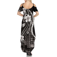 Samoa Siapo Tribal Pattern Summer Maxi Dress Black Polynesian Plumeria Tapa Motif LT9 - Polynesian Pride