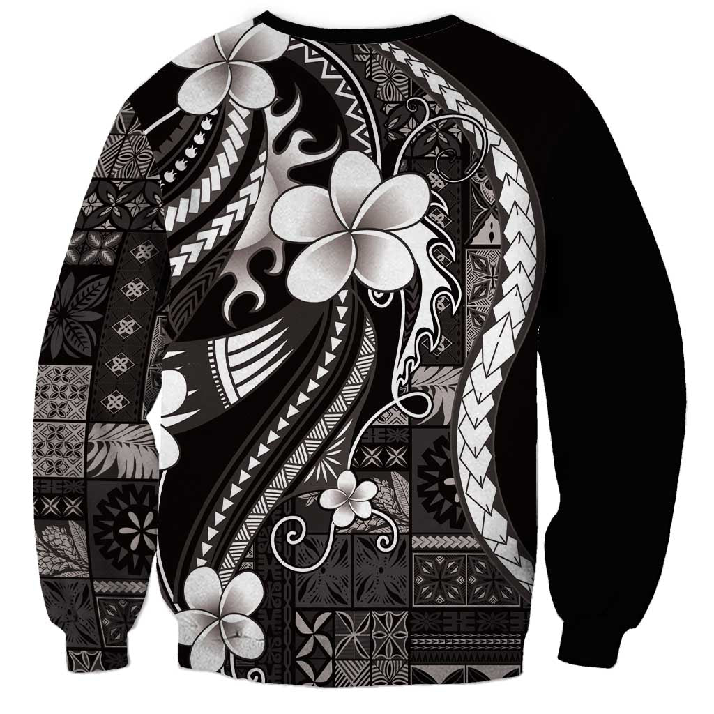 Samoa Siapo Tribal Pattern Sweatshirt Black Polynesian Plumeria Tapa Motif LT9 - Polynesian Pride