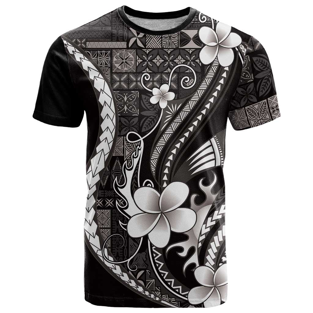 Samoa Siapo Tribal Pattern T Shirt Black Polynesian Plumeria Tapa Motif LT9 Black - Polynesian Pride