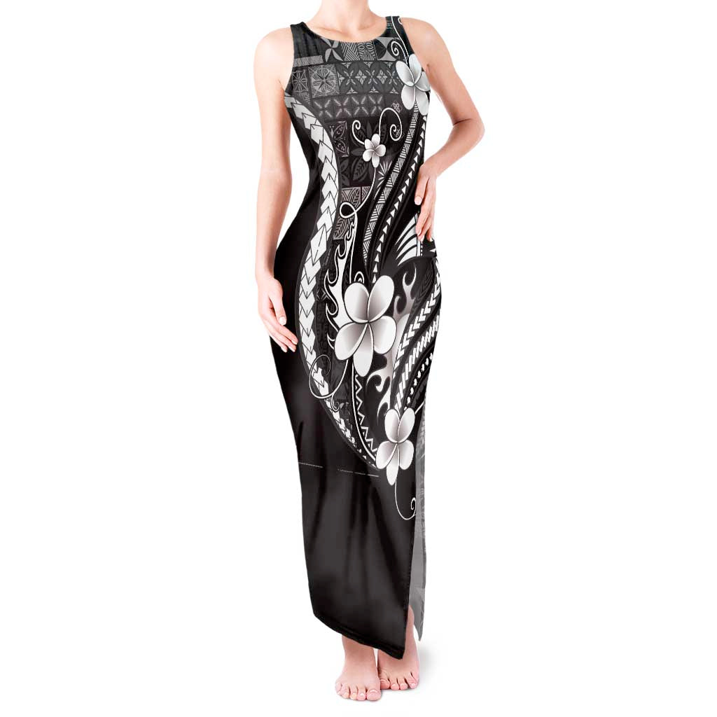Samoa Siapo Tribal Pattern Tank Maxi Dress Black Polynesian Plumeria Tapa Motif LT9 Women Black - Polynesian Pride