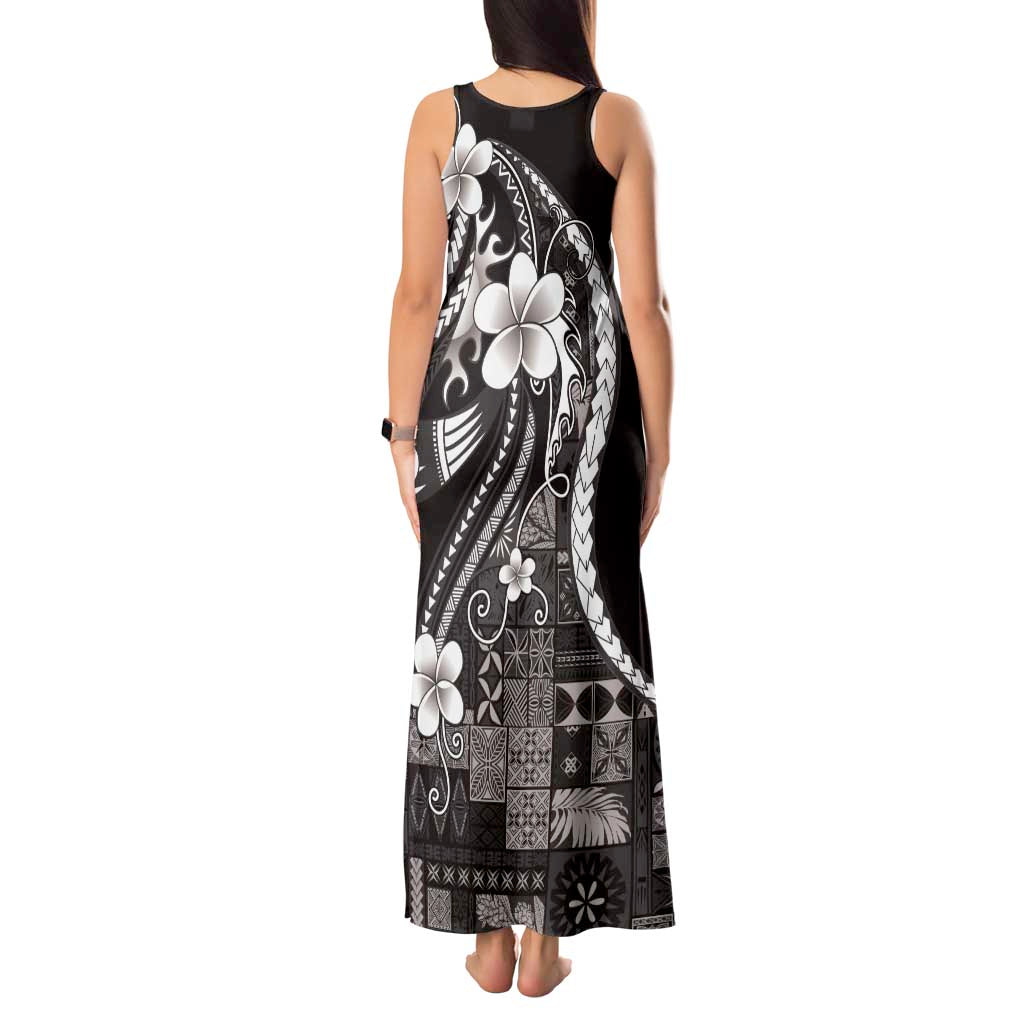 Samoa Siapo Tribal Pattern Tank Maxi Dress Black Polynesian Plumeria Tapa Motif LT9 - Polynesian Pride