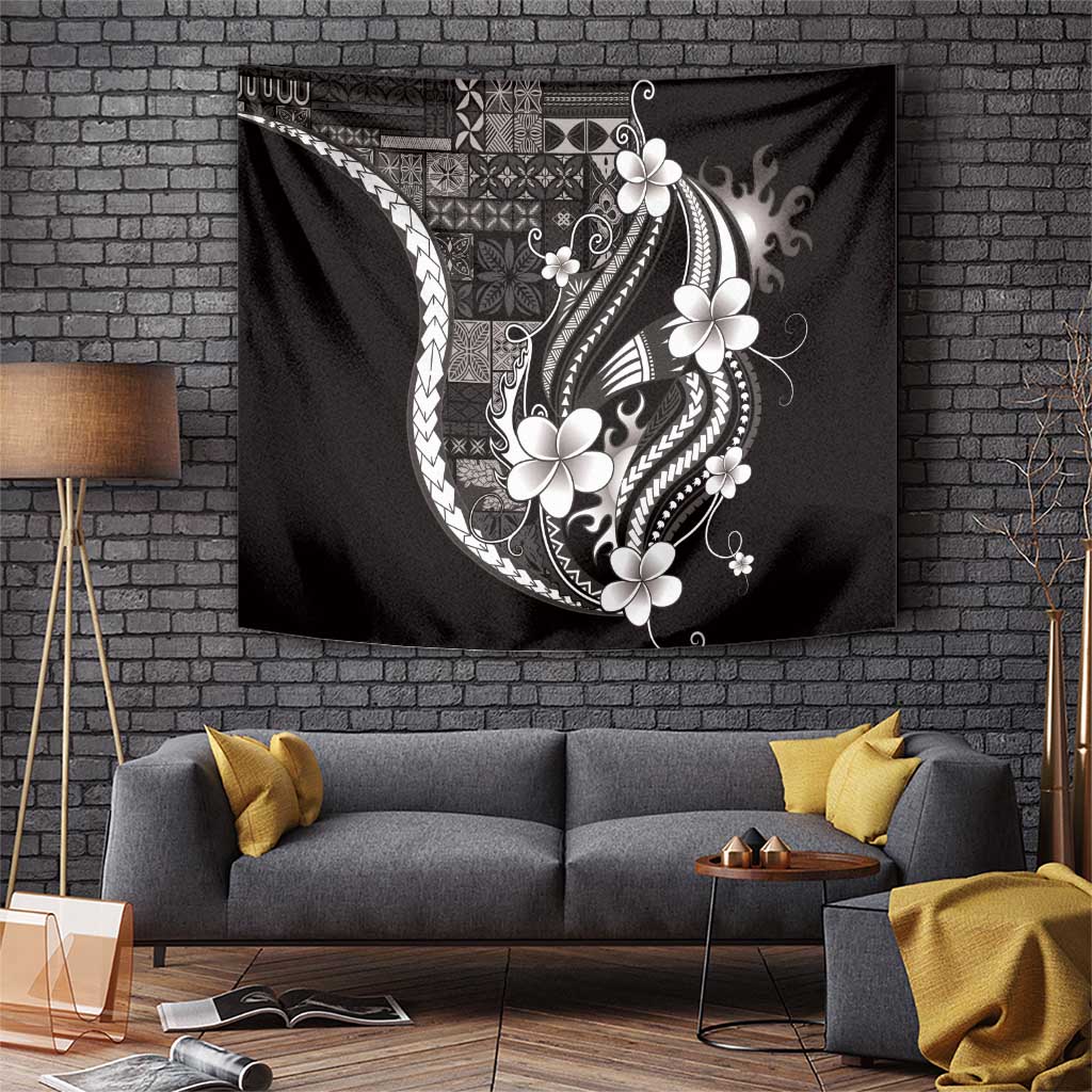 Samoa Siapo Tribal Pattern Tapestry Black Polynesian Plumeria Tapa Motif LT9 Black - Polynesian Pride