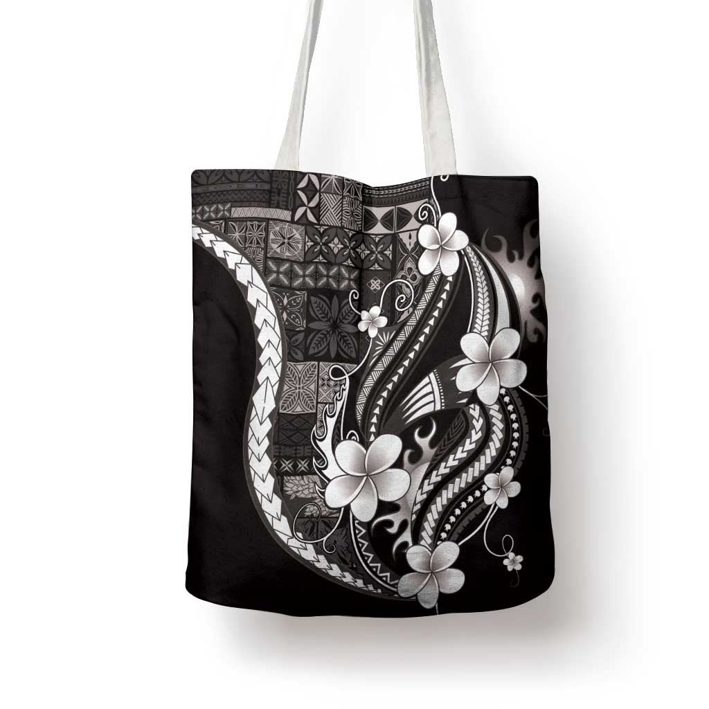 Samoa Siapo Tribal Pattern Tote Bag Black Polynesian Plumeria Tapa Motif LT9 - Polynesian Pride