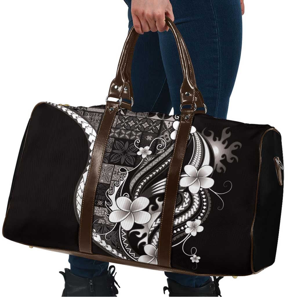 Samoa Siapo Tribal Pattern Travel Bag Black Polynesian Plumeria Tapa Motif LT9 - Polynesian Pride