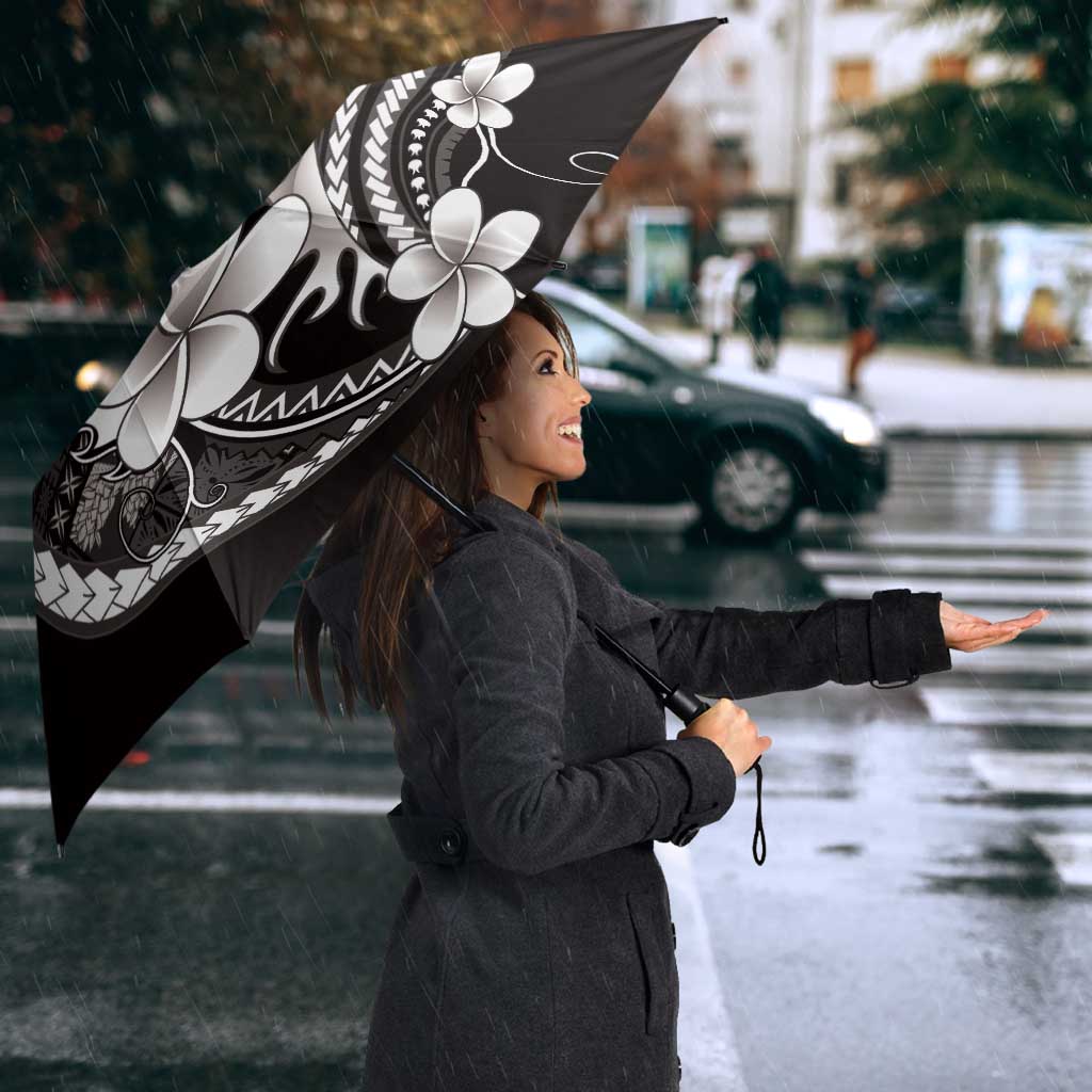 Samoa Siapo Tribal Pattern Umbrella Black Polynesian Plumeria Tapa Motif LT9 - Polynesian Pride
