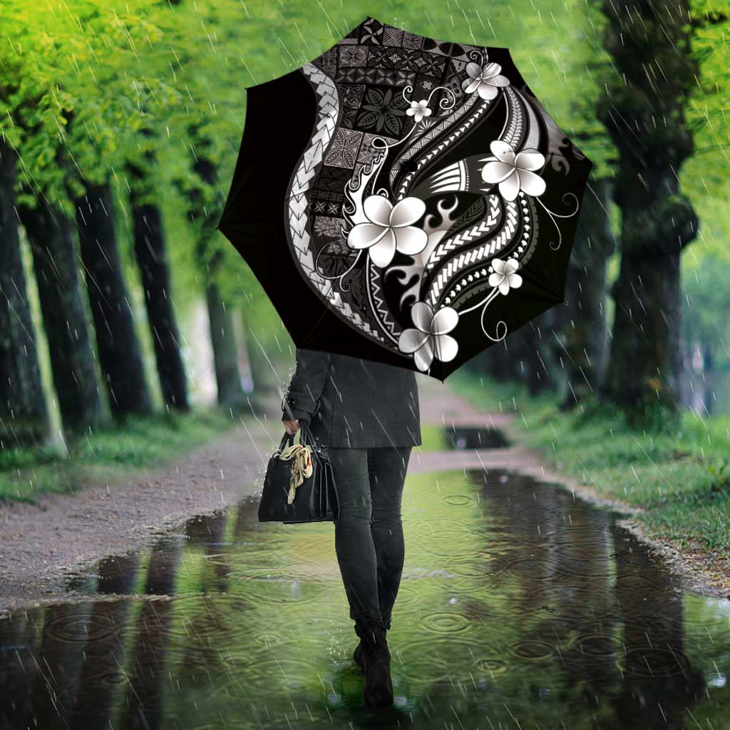 Samoa Siapo Tribal Pattern Umbrella Black Polynesian Plumeria Tapa Motif LT9 - Polynesian Pride