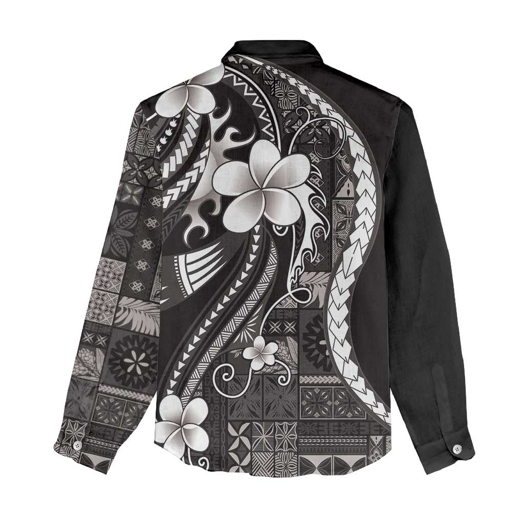 Samoa Siapo Tribal Pattern Women Casual Shirt Black Polynesian Plumeria Tapa Motif LT9 - Polynesian Pride