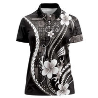 Samoa Siapo Tribal Pattern Women Polo Shirt Black Polynesian Plumeria Tapa Motif LT9 Female Black - Polynesian Pride