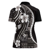 Samoa Siapo Tribal Pattern Women Polo Shirt Black Polynesian Plumeria Tapa Motif LT9 - Polynesian Pride