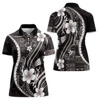 Samoa Siapo Tribal Pattern Women Polo Shirt Black Polynesian Plumeria Tapa Motif LT9 - Polynesian Pride