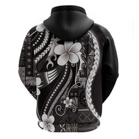 Samoa Siapo Tribal Pattern Zip Hoodie Black Polynesian Plumeria Tapa Motif LT9 - Polynesian Pride