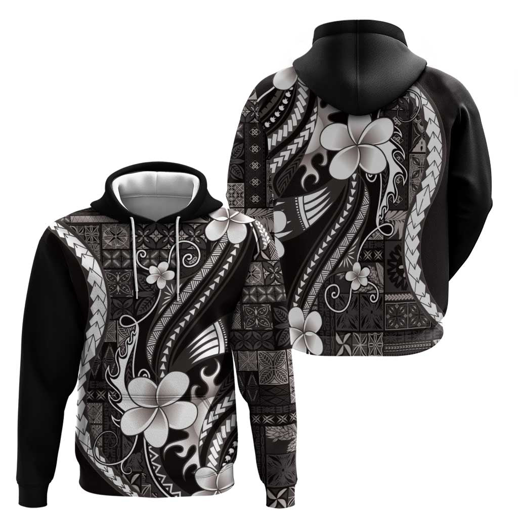 Samoa Siapo Tribal Pattern Zip Hoodie Black Polynesian Plumeria Tapa Motif LT9 - Polynesian Pride