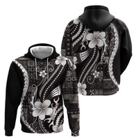 Samoa Siapo Tribal Pattern Zip Hoodie Black Polynesian Plumeria Tapa Motif LT9 - Polynesian Pride