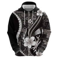 Samoa Siapo Tribal Pattern Zip Hoodie Black Polynesian Plumeria Tapa Motif LT9 - Polynesian Pride