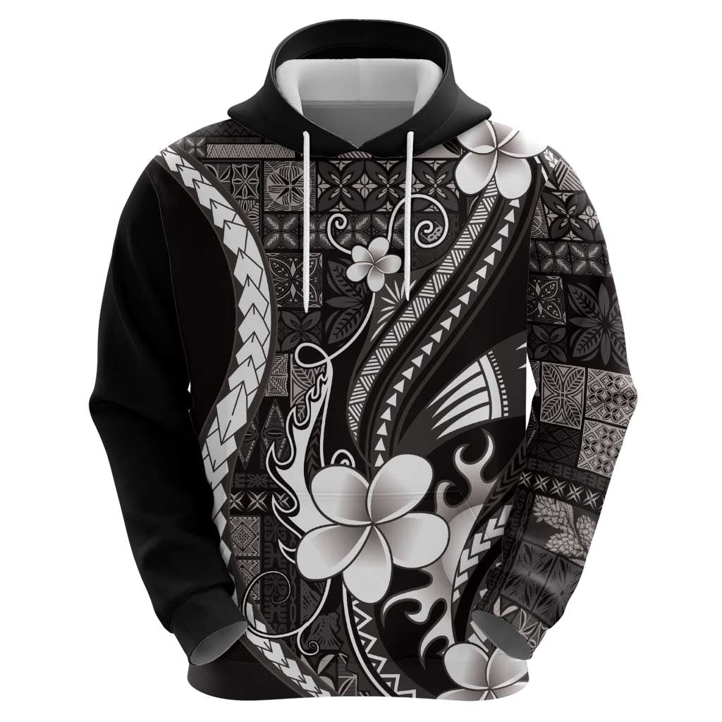 Samoa Siapo Tribal Pattern Zip Hoodie Black Polynesian Plumeria Tapa Motif LT9 - Polynesian Pride