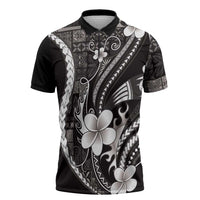 Samoa Siapo Tribal Pattern Zipper Polo Shirt Black Polynesian Plumeria Tapa Motif LT9 Black - Polynesian Pride