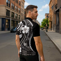 Samoa Siapo Tribal Pattern Zipper Polo Shirt Black Polynesian Plumeria Tapa Motif LT9 - Polynesian Pride