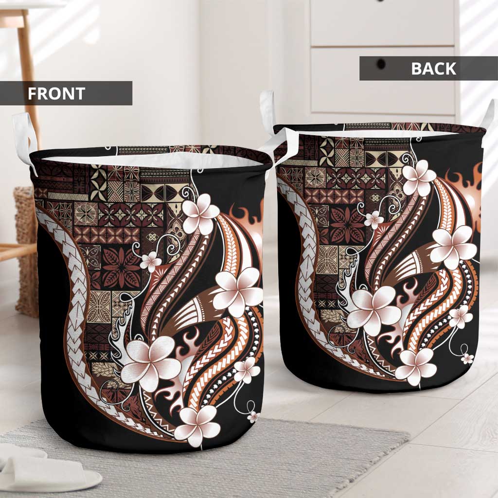 Samoa Siapo Tribal Pattern Laundry Basket Brown Polynesian Plumeria Tapa Motif LT9 - Polynesian Pride