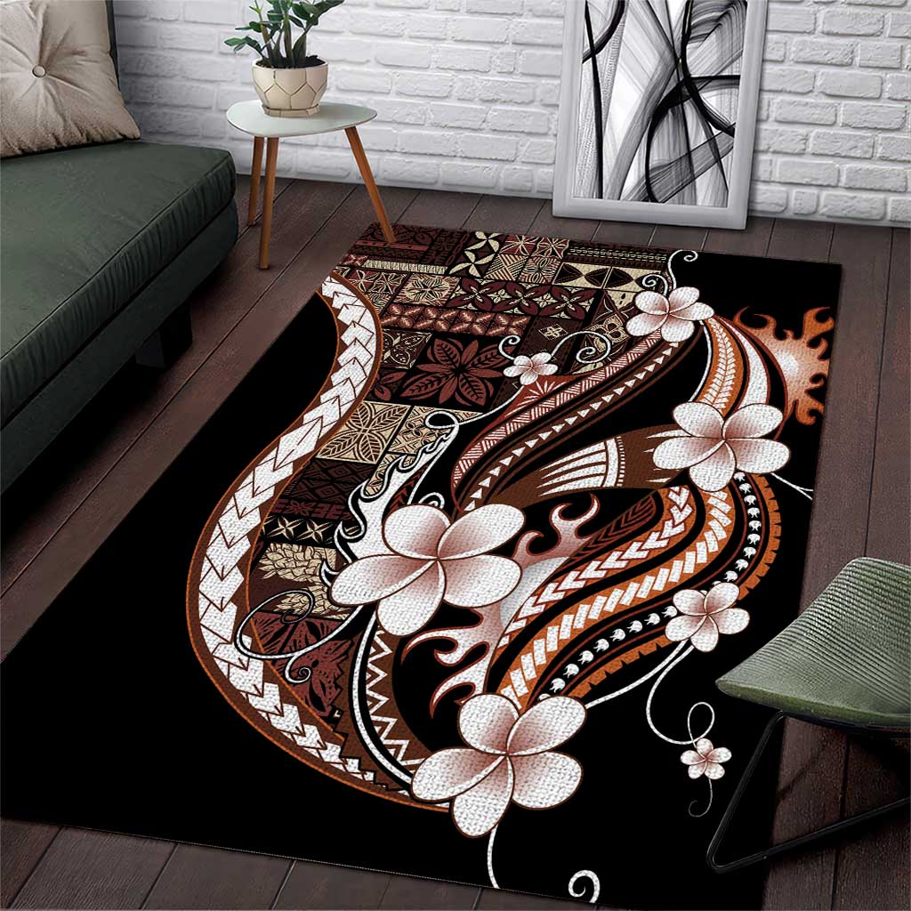 Samoa Siapo Tribal Pattern Area Rug Brown Polynesian Plumeria Tapa Motif LT9 Brown - Polynesian Pride