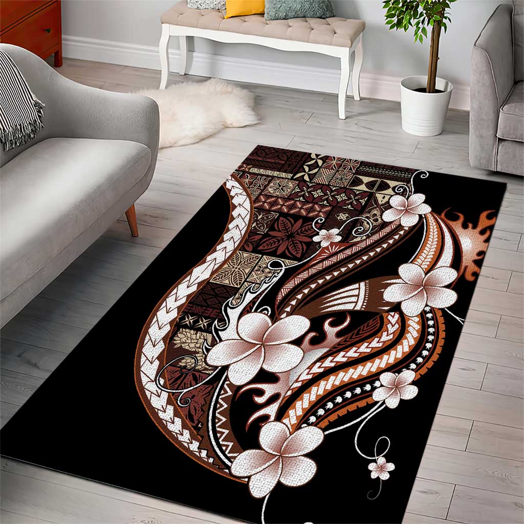 Samoa Siapo Tribal Pattern Area Rug Brown Polynesian Plumeria Tapa Motif LT9 - Polynesian Pride