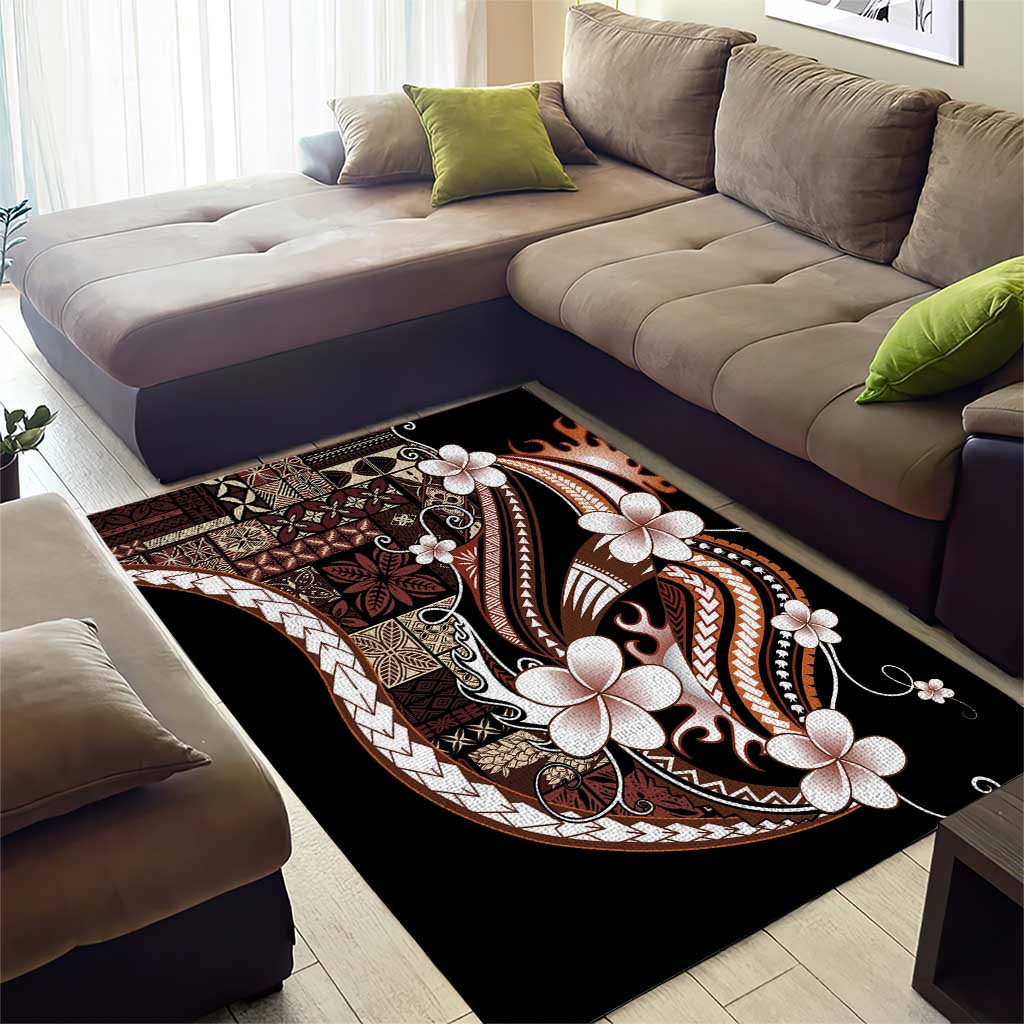 Samoa Siapo Tribal Pattern Area Rug Brown Polynesian Plumeria Tapa Motif LT9 - Polynesian Pride