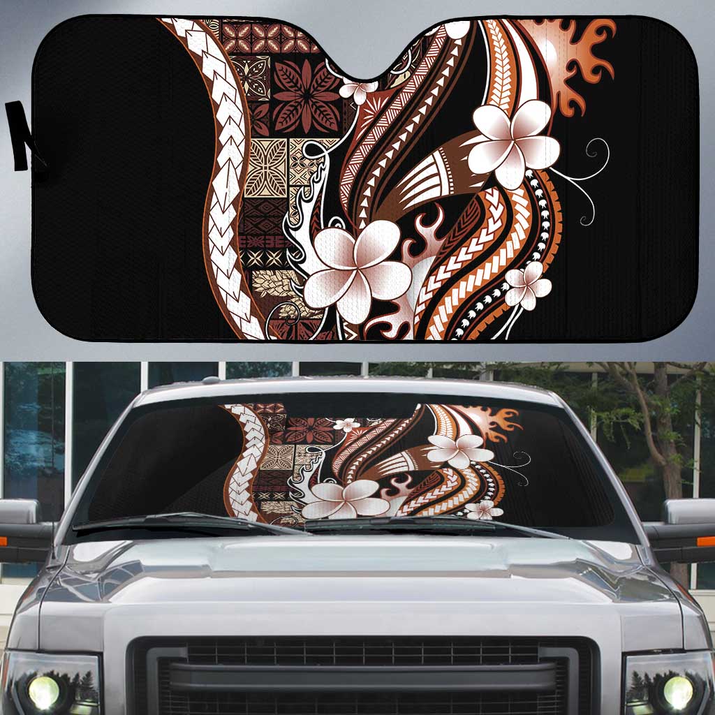 Samoa Siapo Tribal Pattern Auto Sun Shade Brown Polynesian Plumeria Tapa Motif