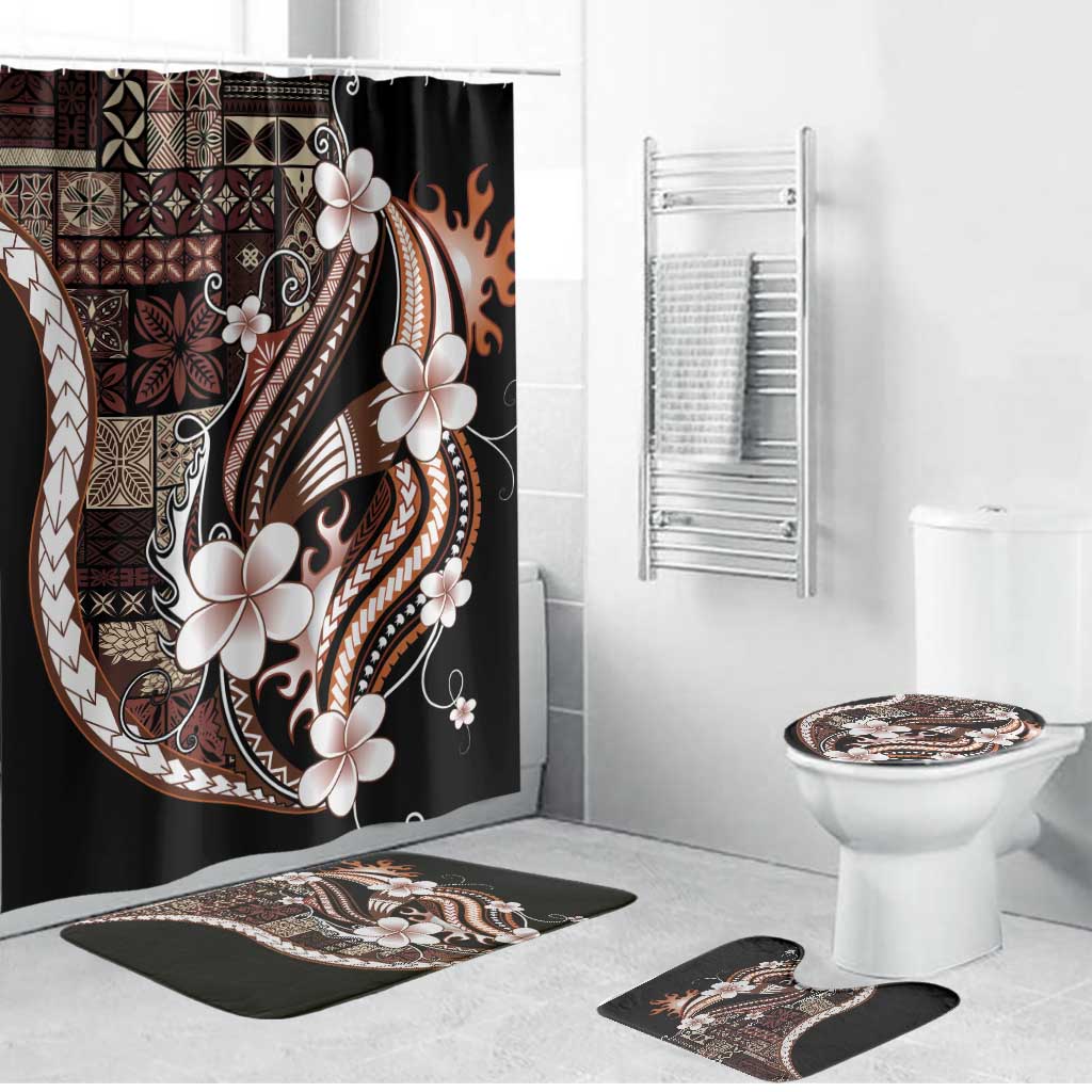 Samoa Siapo Tribal Pattern Bathroom Set Brown Polynesian Plumeria Tapa Motif LT9 Bathroom Set (4 pcs) Brown - Polynesian Pride