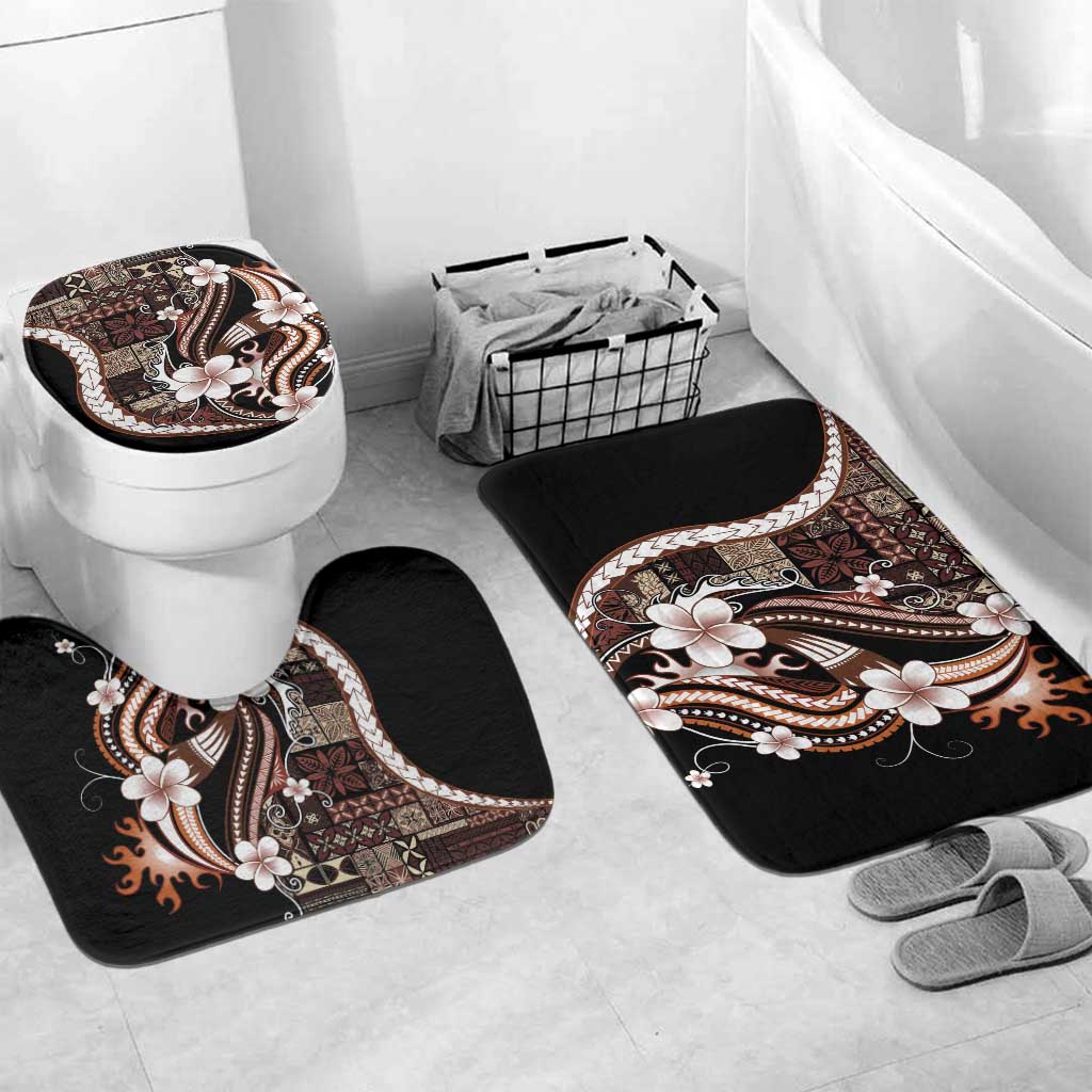 Samoa Siapo Tribal Pattern Bathroom Set Brown Polynesian Plumeria Tapa Motif LT9 Mat Set Only (3 pcs) One Size Brown - Polynesian Pride