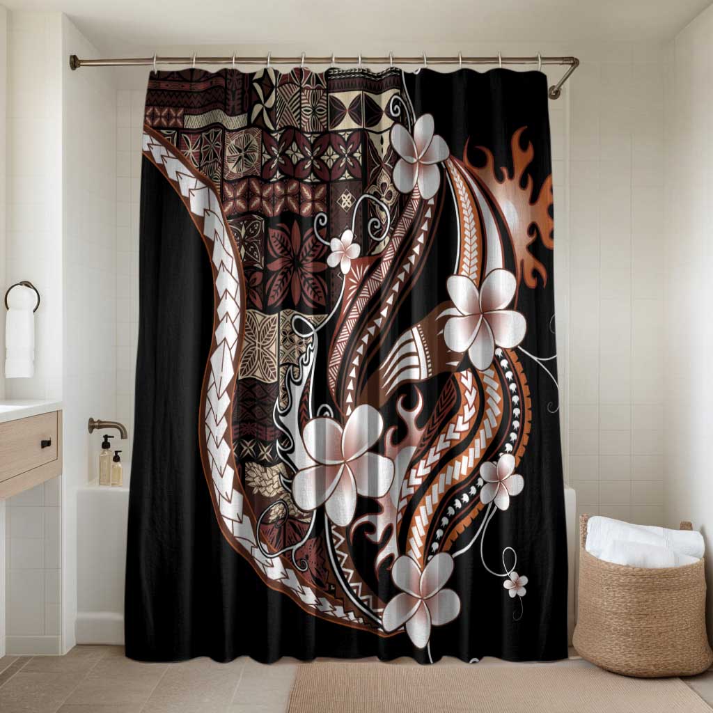 Samoa Siapo Tribal Pattern Bathroom Set Brown Polynesian Plumeria Tapa Motif LT9 Shower Curtain Only Brown - Polynesian Pride