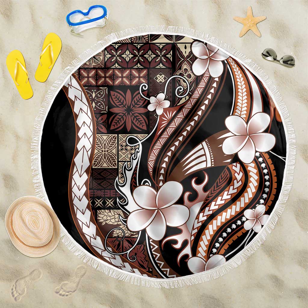 Samoa Siapo Tribal Pattern Beach Blanket Brown Polynesian Plumeria Tapa Motif LT9 One Size 150cm Brown - Polynesian Pride