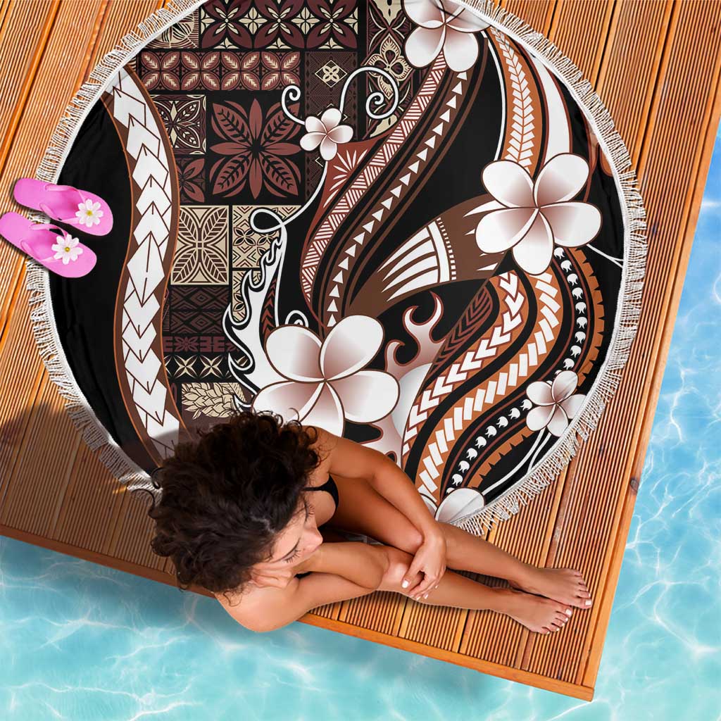 Samoa Siapo Tribal Pattern Beach Blanket Brown Polynesian Plumeria Tapa Motif LT9 - Polynesian Pride
