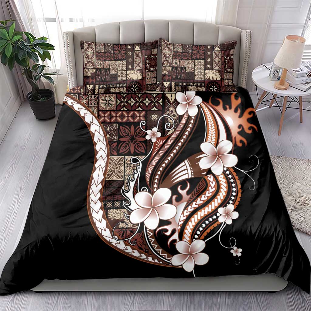 Samoa Siapo Tribal Pattern Bedding Set Brown Polynesian Plumeria Tapa Motif LT9 - Polynesian Pride