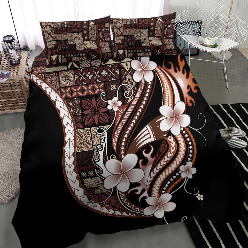 Samoa Siapo Tribal Pattern Bedding Set Brown Polynesian Plumeria Tapa Motif LT9 - Polynesian Pride