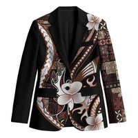 Samoa Siapo Tribal Pattern Blazer Brown Polynesian Plumeria Tapa Motif LT9 Unisex Brown - Polynesian Pride