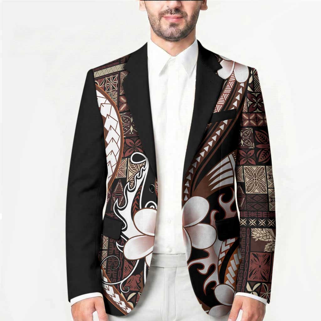 Samoa Siapo Tribal Pattern Blazer Brown Polynesian Plumeria Tapa Motif LT9 - Polynesian Pride