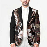 Samoa Siapo Tribal Pattern Blazer Brown Polynesian Plumeria Tapa Motif LT9 - Polynesian Pride