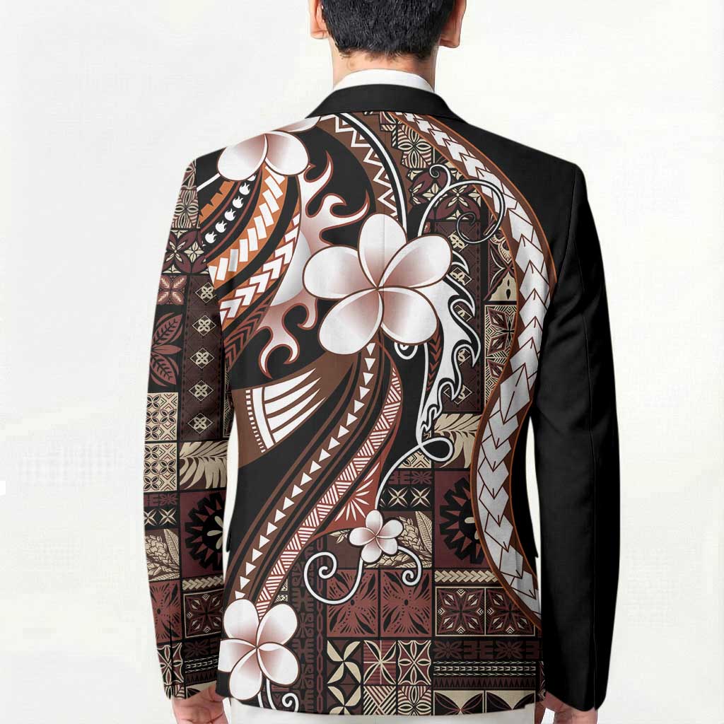 Samoa Siapo Tribal Pattern Blazer Brown Polynesian Plumeria Tapa Motif LT9 - Polynesian Pride