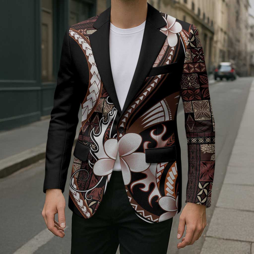 Samoa Siapo Tribal Pattern Blazer Brown Polynesian Plumeria Tapa Motif LT9 - Polynesian Pride