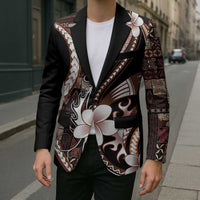 Samoa Siapo Tribal Pattern Blazer Brown Polynesian Plumeria Tapa Motif LT9 - Polynesian Pride